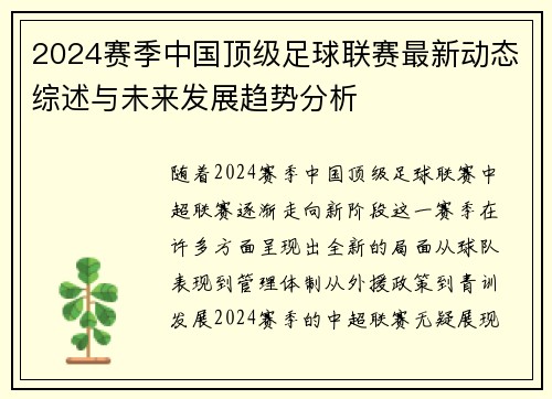 2024赛季中国顶级足球联赛最新动态综述与未来发展趋势分析