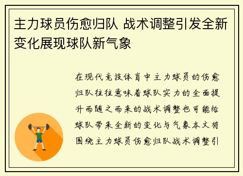 主力球员伤愈归队 战术调整引发全新变化展现球队新气象