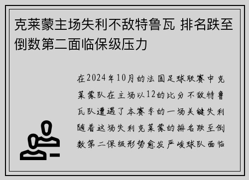 克莱蒙主场失利不敌特鲁瓦 排名跌至倒数第二面临保级压力