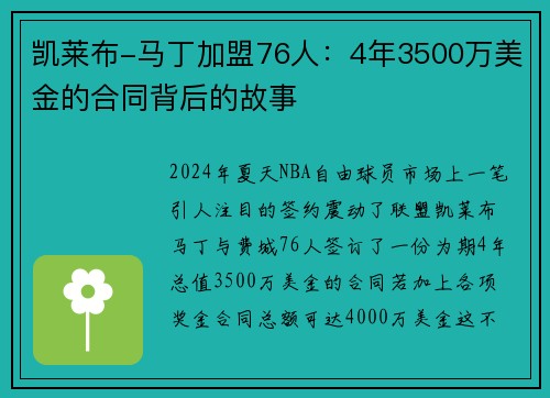 凯莱布-马丁加盟76人：4年3500万美金的合同背后的故事